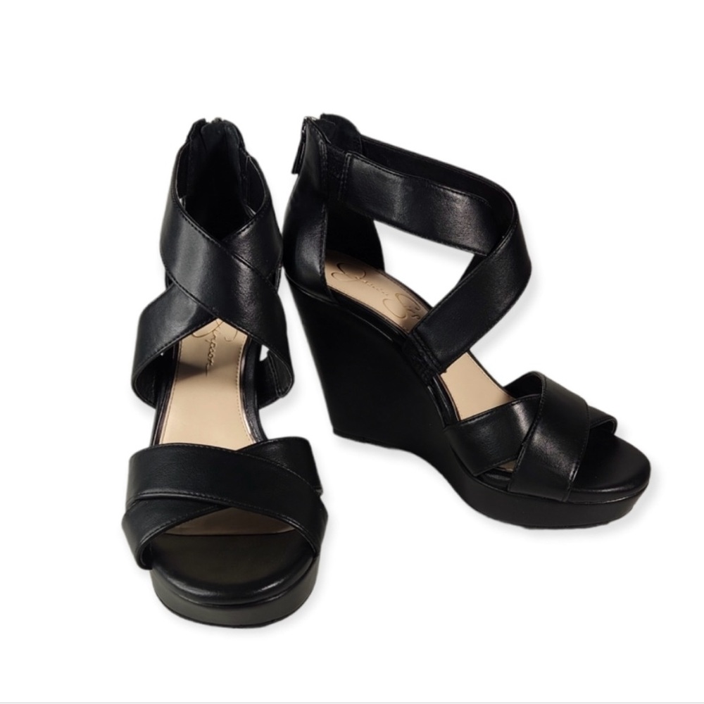 Jessica Simpson Jadyn Black Strappy Wedges - Size 7.5